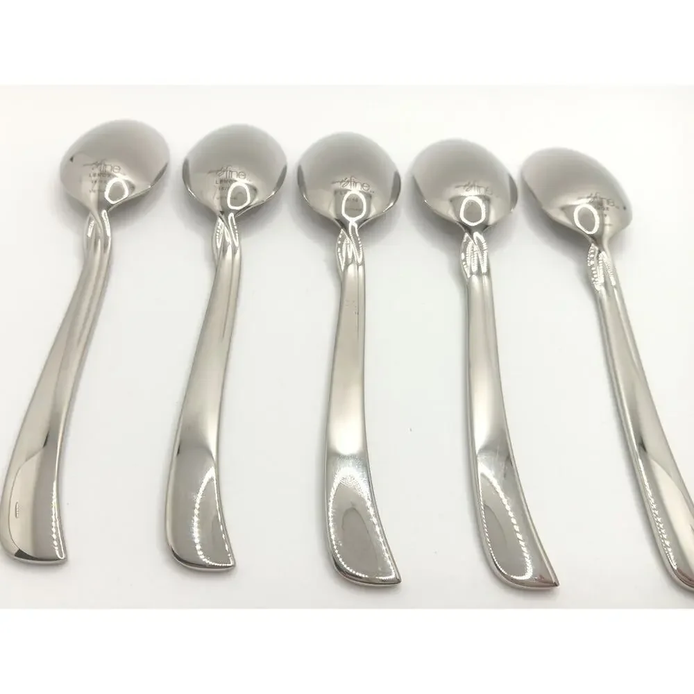 Lenox Simply Fine Twist 5 Piece Teaspoon Set 18/10 Stainless Glossy Vietnam NOS